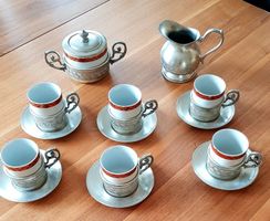 Espresso Garnitur aus Zinn und Porzellan