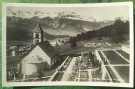 AK um 1930 - Pontresina mit Kirche und Friedhof