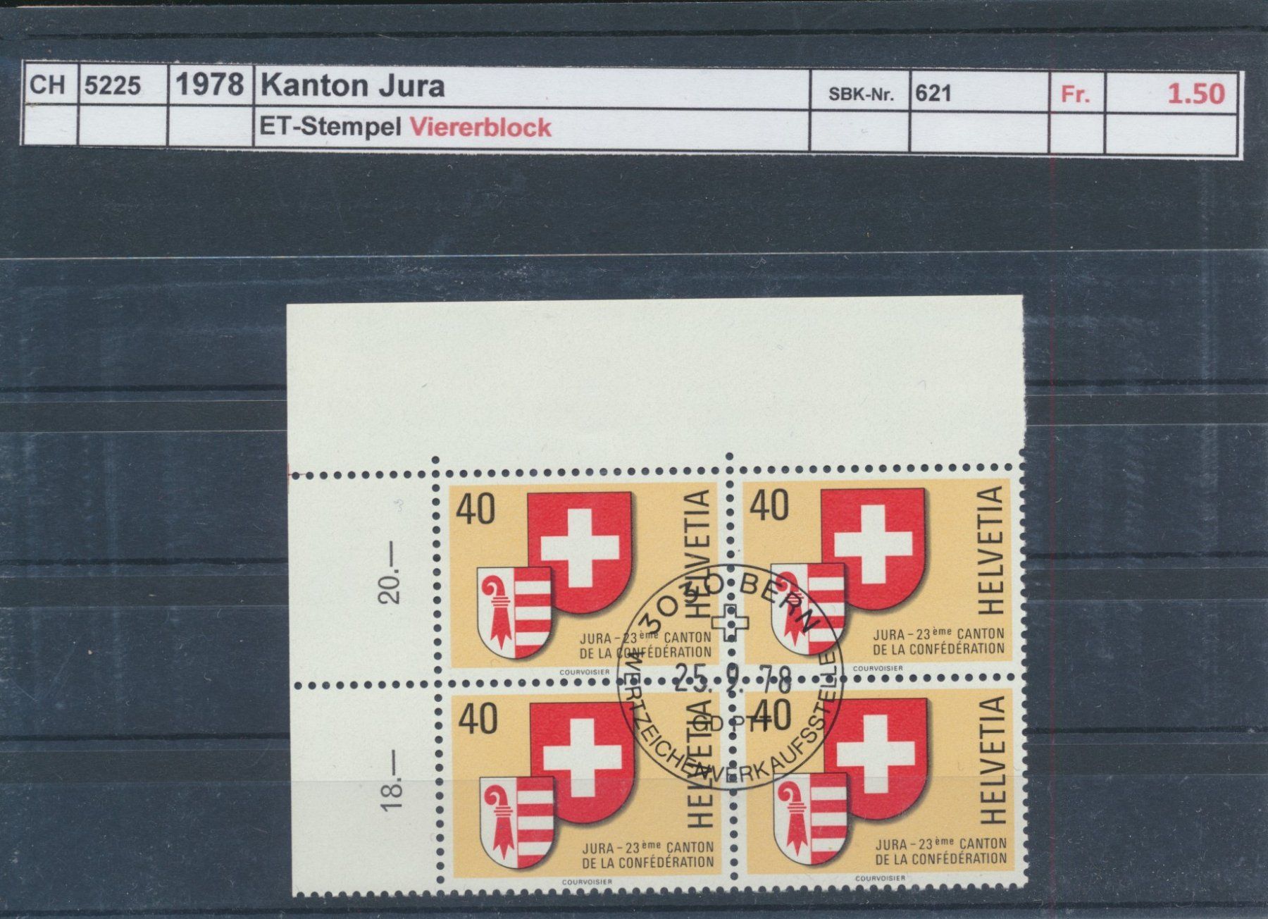 Alle Briefmarken: 1978 "Kanton JURA",  Viererblock, ET - Stempel – Gebraucht aus Winterthur von Zupogeru