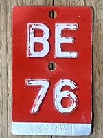 BE 76 - VELONUMMER - FAHRRADSCHILD - PLAQUE DE VELO - BE 76
