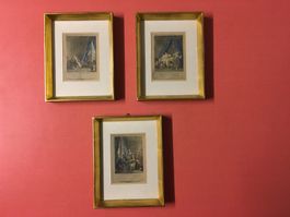 3 Farbige Gravuren nach Sigismund Freudenberger, Blattgold.