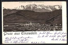 Litho Einsiedeln, Kloster und Ort aus de