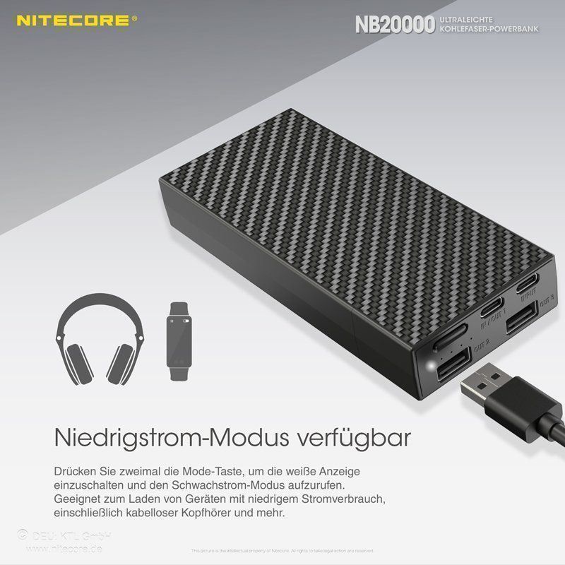 NiteCore Batterie: NiteCore Powerbank NB20000, superleicht – Nuovo e nell'imballaggio originale da Grüningen venduto da Prolumin 7