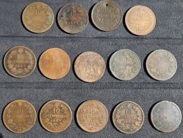 14 x 10 Centesimi Italien Münzen diverse Jahre 1862, etc.
