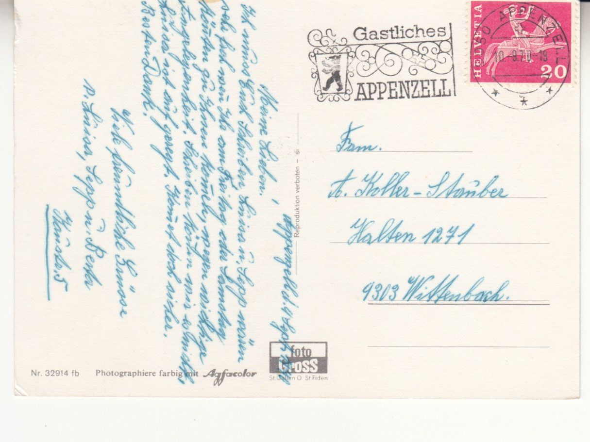 Cartoline postali: Alpstein 1970 – Usato da Bürglen TG venduto da StampGraf 1
