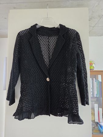 Damen Blazer schwarz Häkeloptik Gr S