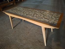 Couchtisch Holz mit Mosaikplatte rechteckig gebrauchter Z...