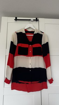 Zara Basic Bluse gestreift orange schwarz weiss Grösse XS