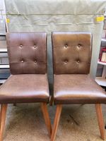 6x Esszimmerstühle – Kunstleder Cognac-Braun, Holzbeine