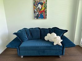 Schlafsofa mit Rost in Samt blau