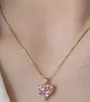 Joli collier doré jaunependentif cœur strass rose 41 cm+ 6 c