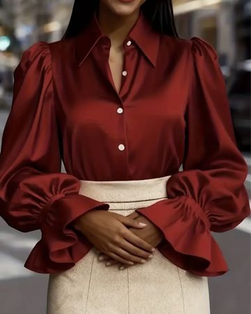Camicia di raso elegante, maniche a sbuffo tg M/L-nuovo stil