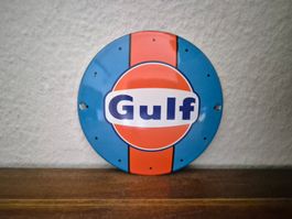 Emailschild Gulf Oil Zapfsäule Tanksäule Logo Emaille Schild