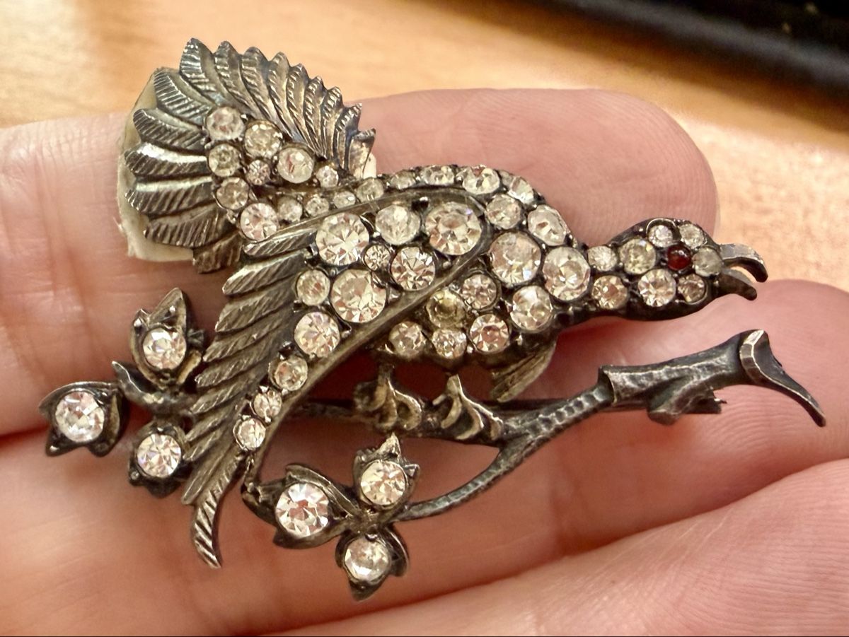 Spille & Fermagli: Antike Vogel-Brosche mit Strass, 925er Silber – Usato da Lamone venduto da LaCantinaMagica 7