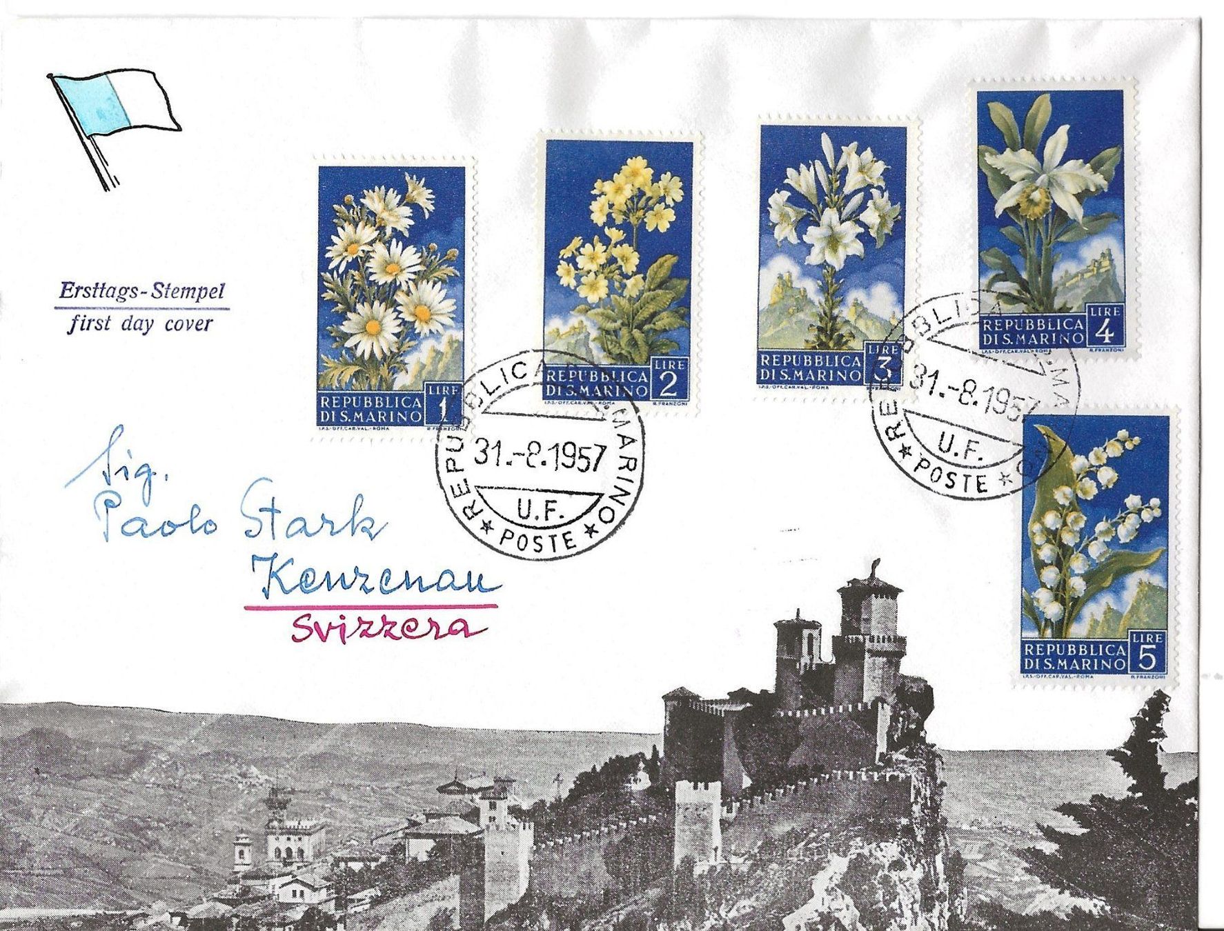 Alle Briefmarken: San Marino, FDC 1957, Blumen – Gebraucht aus Frauenfeld von Merk52