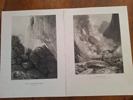 2 gravures : RHONEGLETSCHER et SIMPLON