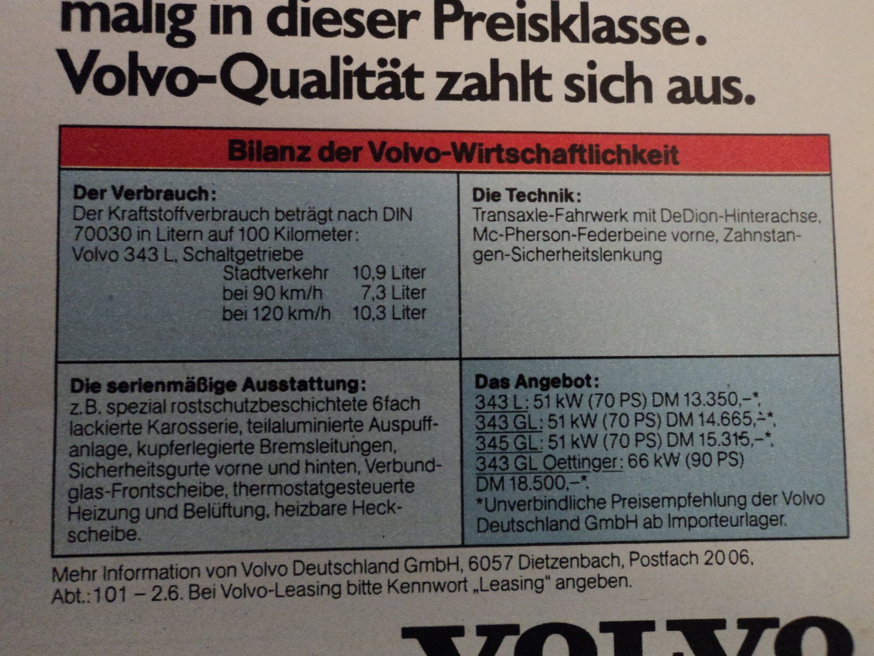 Volvo Documenti: Prospekt Werbung Volvo 343 1981 – Usato da Schwarzenburg venduto da modelCARama 2