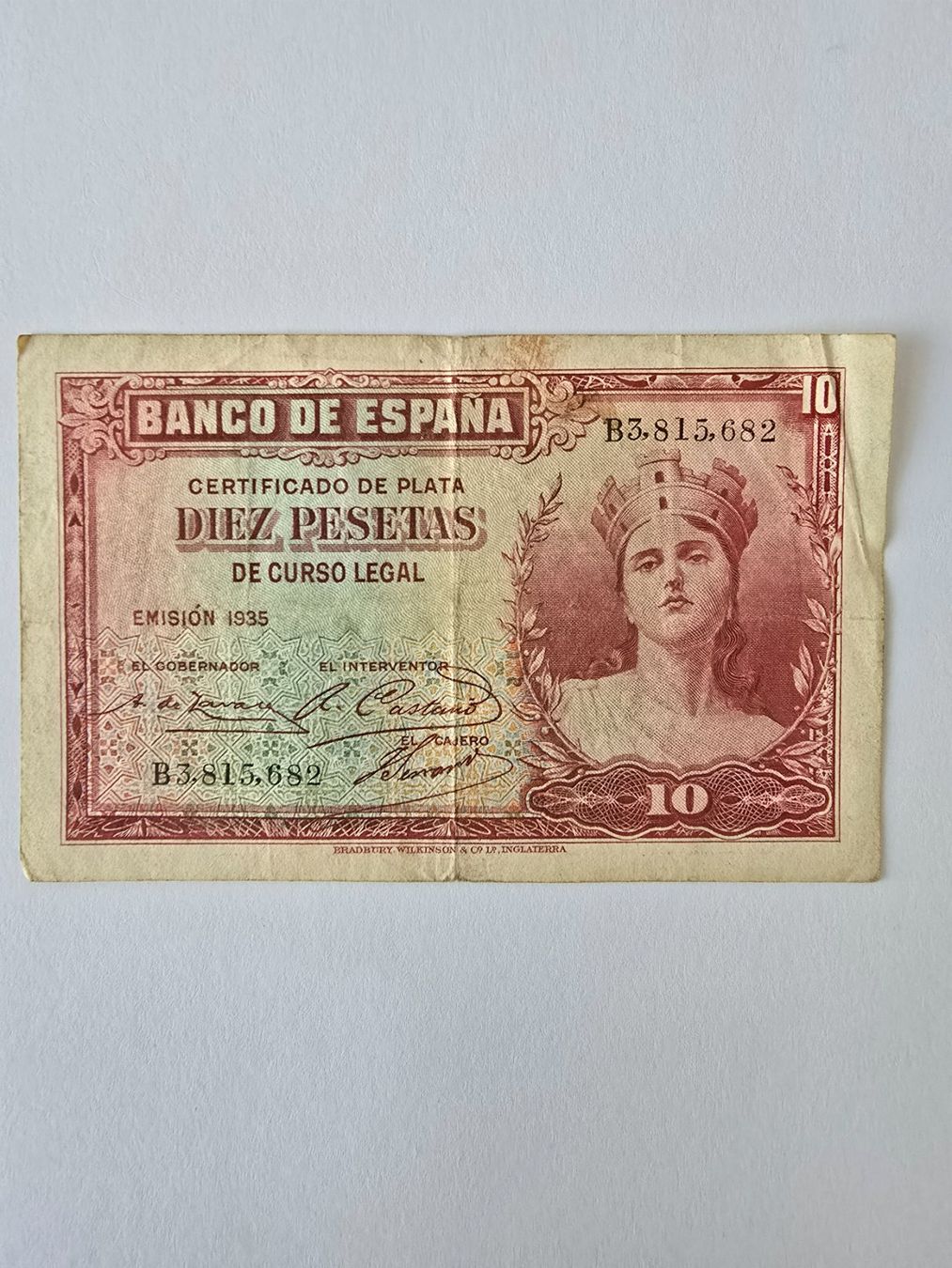 Banknoten: 10 Peseten Spanien 1935 – Gebraucht aus Neuenhof von brasvarela
