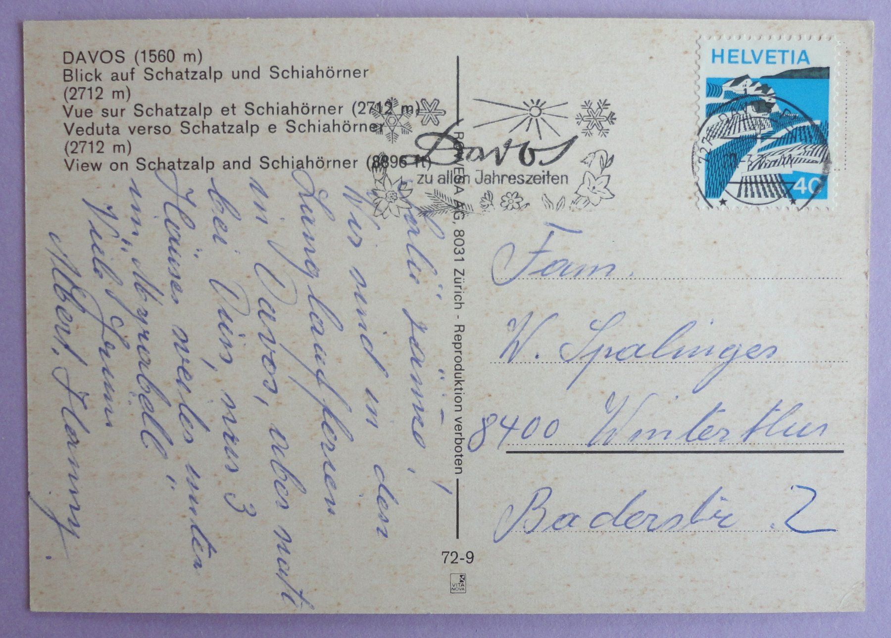 Cartoline postali: Davos (1560 m) – Usato da Fétigny venduto da Billy2miny 1