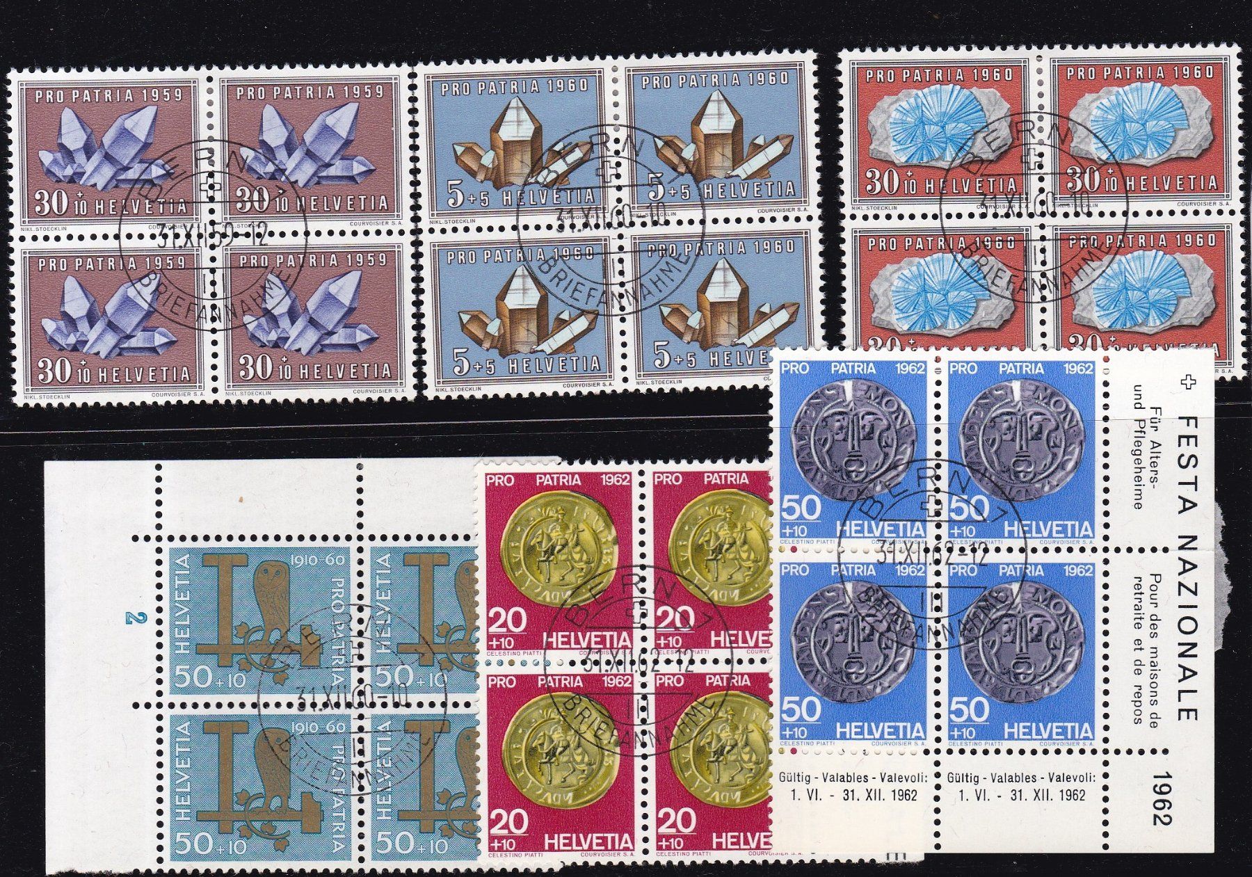 Alle Briefmarken: 28 Stk. CH Viererblocks ab 1955 – Gebraucht aus Münchwilen AG von Nesar 2
