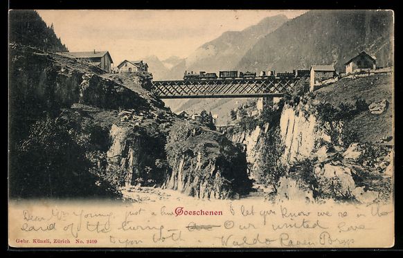 Cartoline postali: Goeschenen, Eisenbahnbrücke mit Lokomot – Usato da Berlin venduto da bartko-reher