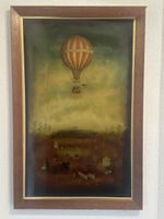 Gemälde Heissluftballon mit Personen und Gebaeude 50x40cm