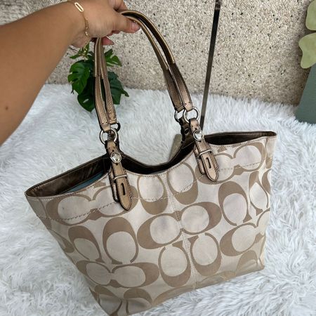 Damen Handtasche Coach Monogramm Beige/Braun Grosse 42cm