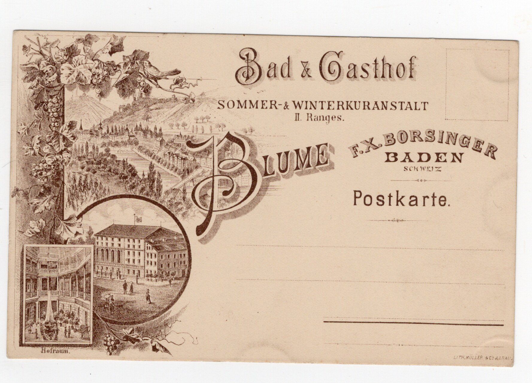 Cartes postales: Baden Restaurant Blume Litho Vorläufer 1883 – D'occasion à Rapperswil SG par INTELVI