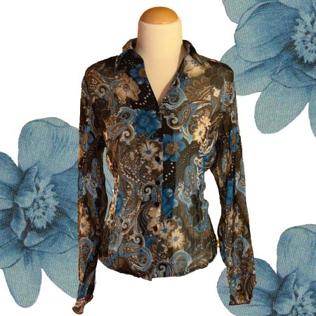 Canda – Bluse mit Blumen-Paisley-Muster in Türkis, Größe M/S