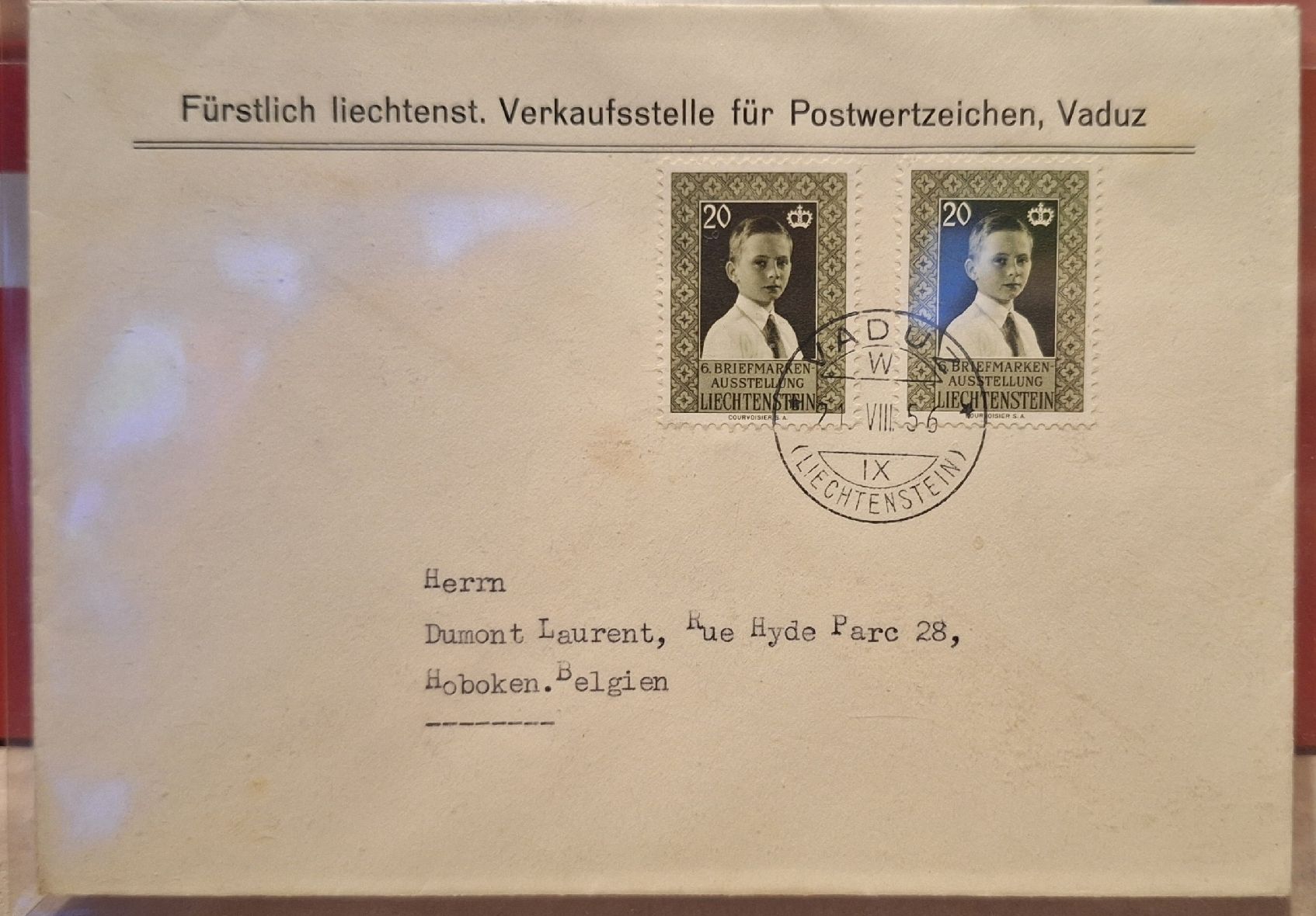 Tutti i francobolli: 1956 Liechtenstein FDC Gedenkmarke – Usato da Balgach venduto da SIMEON27
