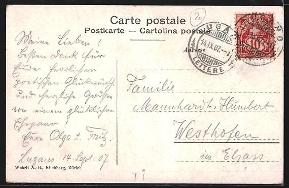 Cartoline postali: AK Lugano Paradiso, Gesamtansicht, 1907 – Usato da Berlin venduto da bartko-reher 1