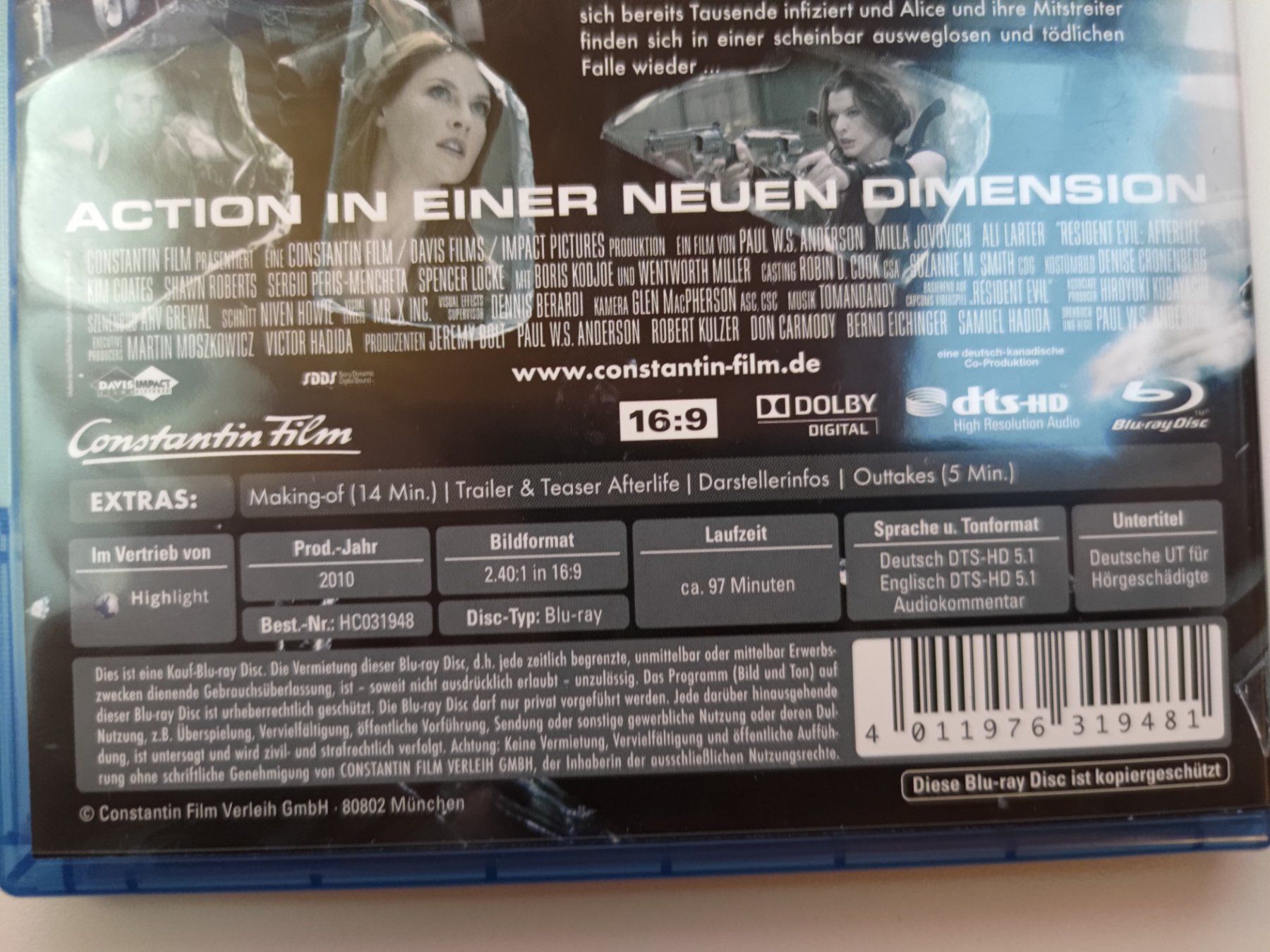 Tutti i DVDs: Resident Evil - Afterlife – Usato da Liestal venduto da Kratzilla 3