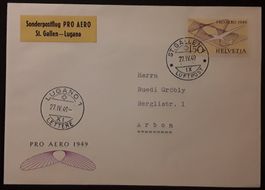 1949: Pro Aero Flug St.Gallen-Lugano mit Nr.F45