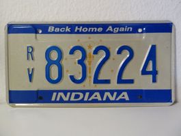 USA Nummernschild Autonummer License Plate INDIANA RV 83224