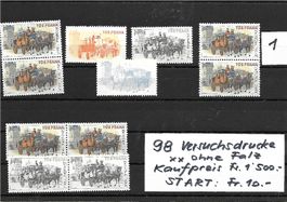 CH 1951 : Versuchsdrucke ; Sammlung mit 98 Marken