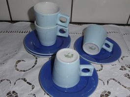 4 Moccatassen Walküre hellblau mit UT blau