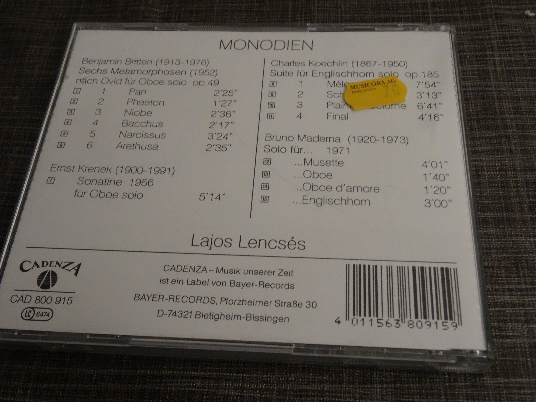 CD: Lajos Lencses - Monodien CD – Usato da Olten venduto da Disc-Ausverkauf 1