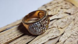 Bague large avec brillants dorée style Swarovski neuve