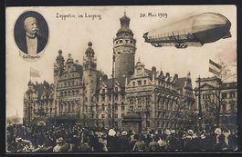 Leipzig, Zeppelin über dem neuen Rathau