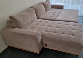 Ecksofa In Beige Mit Schlaffunktion Webstoff Beige
