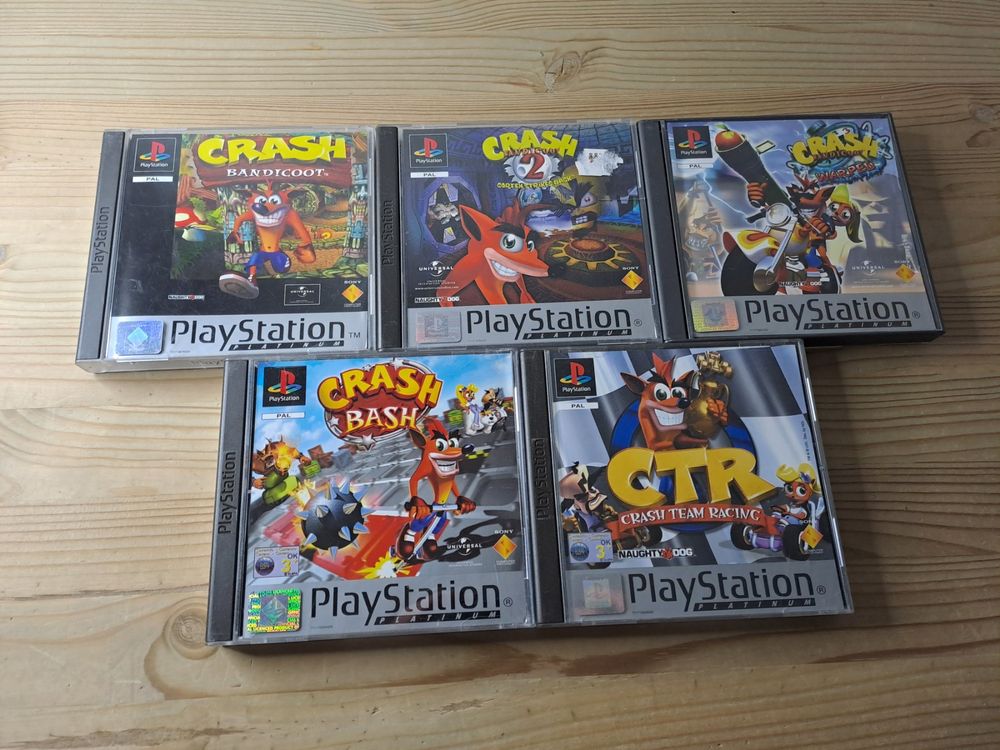 Crash Bandicoot Sammlung: 1 + 2 + 3 + Team Racing + Bash PS1 (Gebraucht ...
