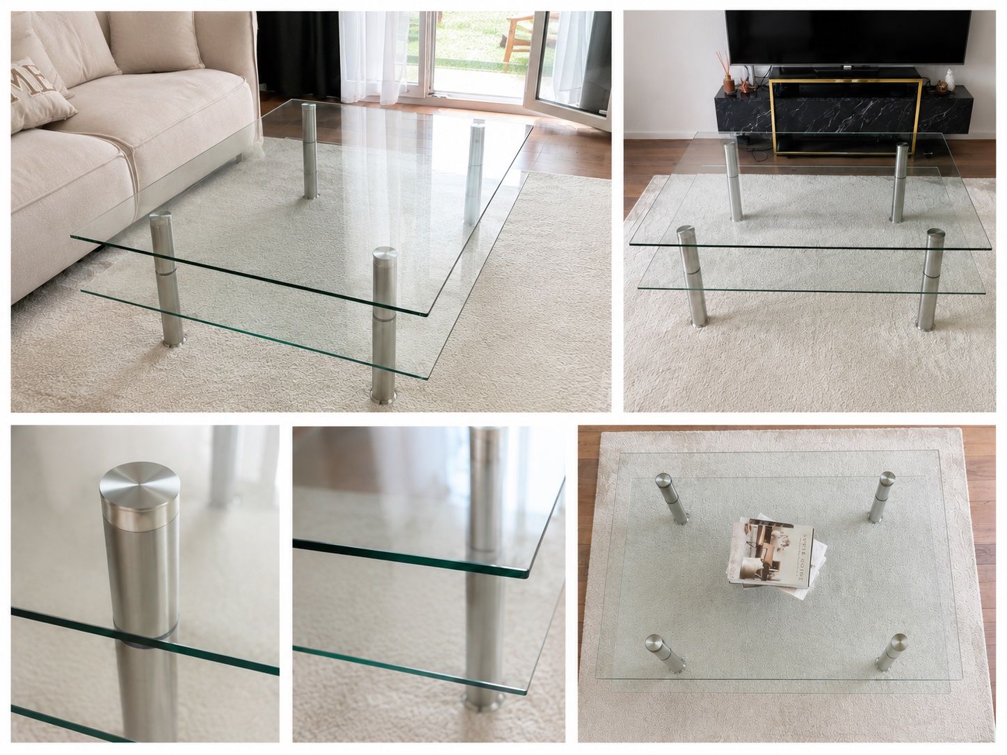 Tavoli: Moderner Glas-Couchtisch mit Edelstahlfüssen – Usato da Richterswil venduto da ninat_c