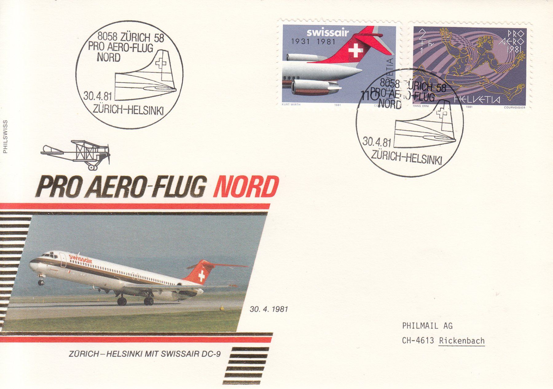 Tutti i francobolli: SLH SF 81.9 a - d,  Philswiss Quartett – Usato da Bürglen TG venduto da StampGraf 3