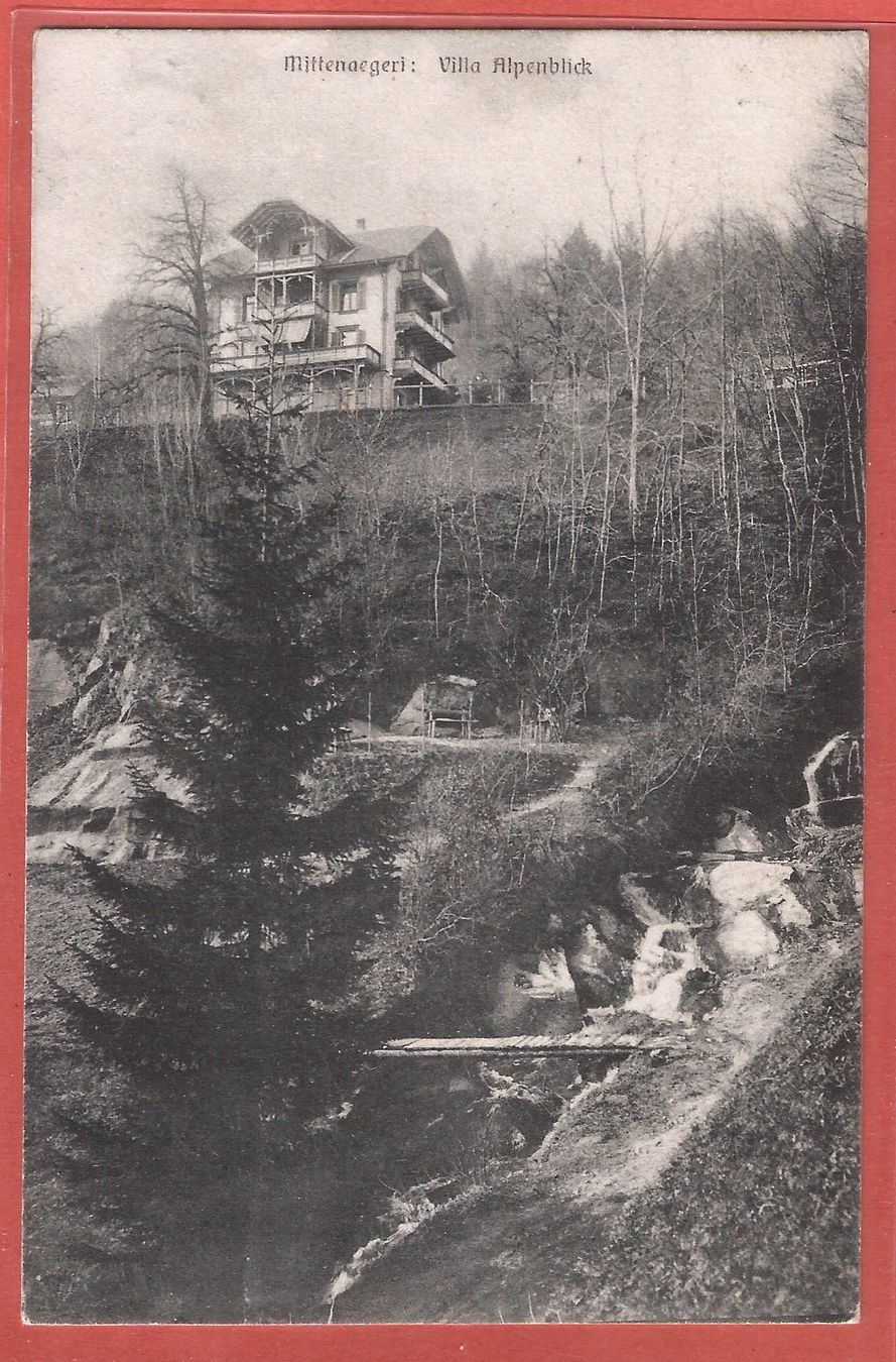 Cartoline postali: Mittenägeri bei Unterägeri - Villa Alpenblick - 1908 – Usato da Fislisbach venduto da Porano