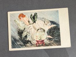 Alte Ansichtskarte "Dame mit Affen"