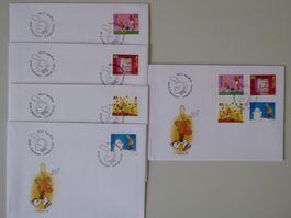 5 Comic Ersttagscouverts DeLaRua 2004 Serie und Einzelmarken