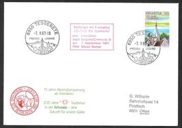 Ballonpostbrief Ballon HB-BAO Spelterini Tesserete 7.9.1987