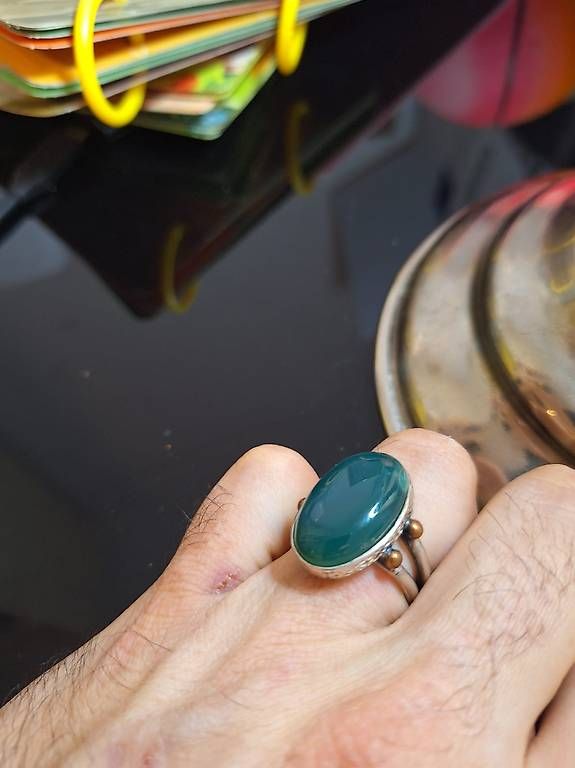 Ringe: Silber-Ring mit grünem Onyx – Gebraucht aus Olten von si91