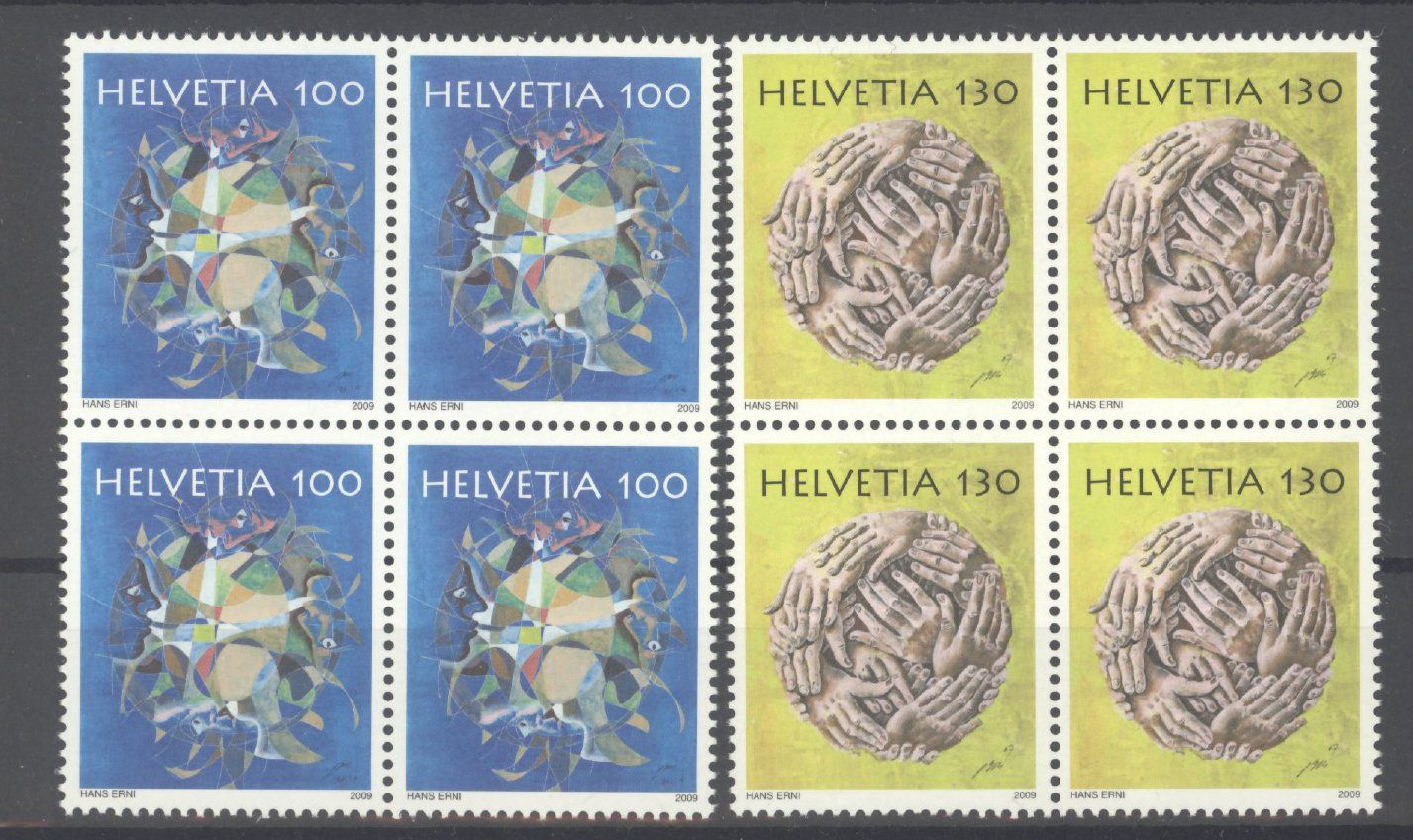 Tutti i francobolli: 2009, Sondermarken Hans Erni, Viererblöcke ** – Usato da Willisau venduto da Vollstempel