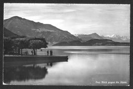 Zug Blick gegen die Alpen